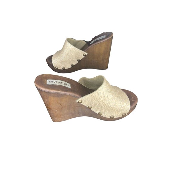 Steve Madden 40 9 Ultra High Wedge platform Wood Slip On Heel Snake Skin - Picture 2 of 12